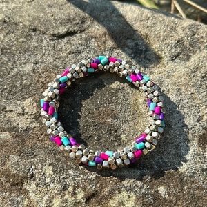 Silver cube crocheted bracelet